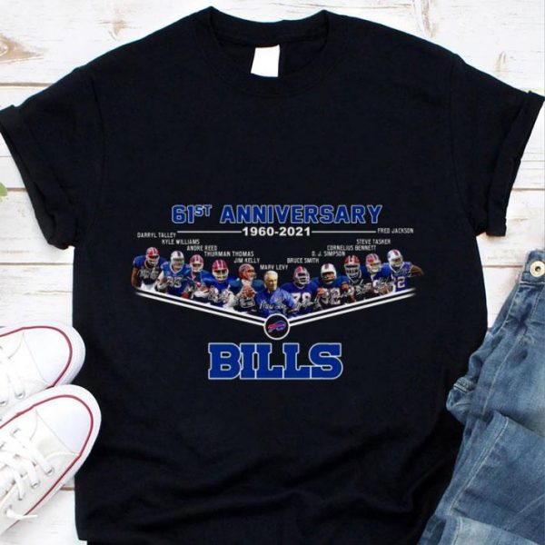 Funny Buffalo Bills 61st anniversary 1960-2021 Team & coach signatures shirt 1