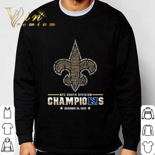 Names New Orleans Saints NFC South Division Champions December 2020 shirt 3