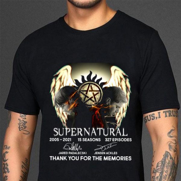 Premium Supernatural 2005-2021 15 seasons 327 episodes Signatures Sam and Dean shirt 3