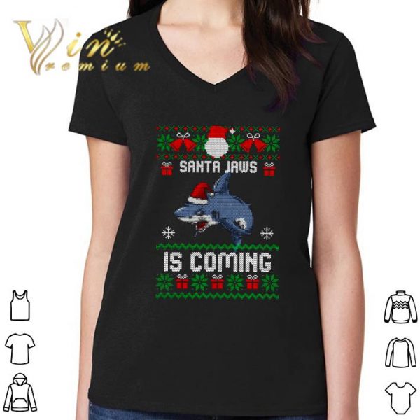 Original Shark Santa Jaws Is Coming Ugly Christmas shirt 3