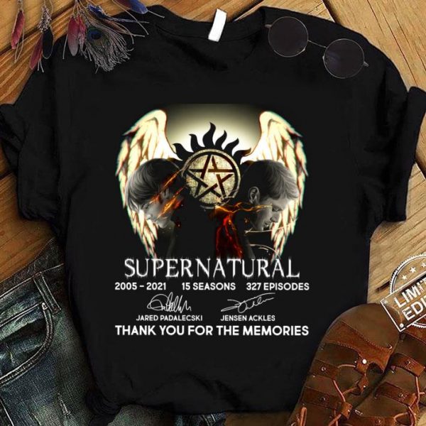 Premium Supernatural 2005-2021 15 seasons 327 episodes Signatures Sam and Dean shirt 1