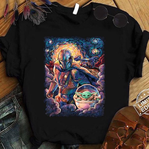 Hot Star Wars The Mandalorian & The Child Starry Night Style shirt 1