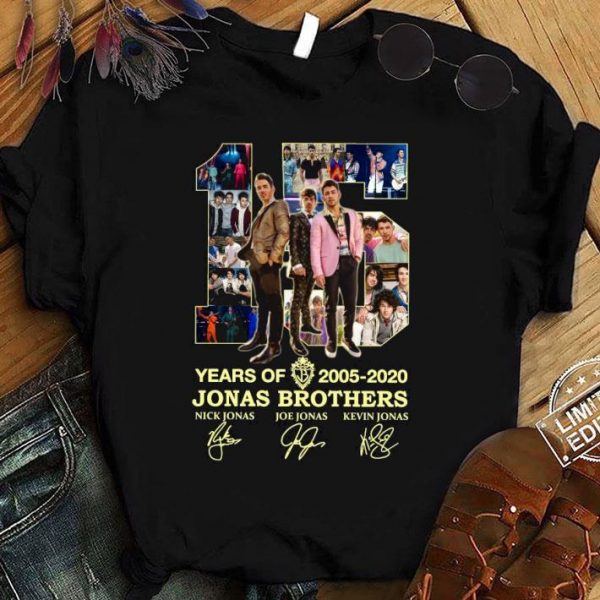 Original 15 Years Of 2005-2020 Jonas Brothers Signatures Nick Jonas shirt 1