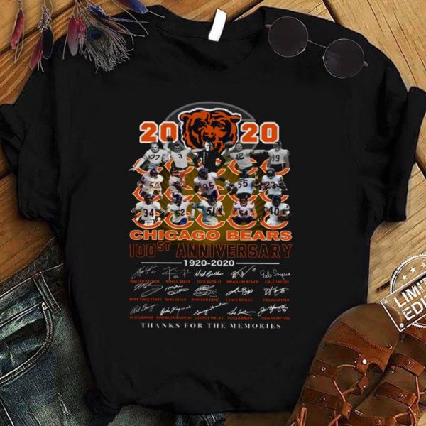 Premium 2020 Chicago Bears 100st anniversary 1920-2020 signatures thank you shirt 1