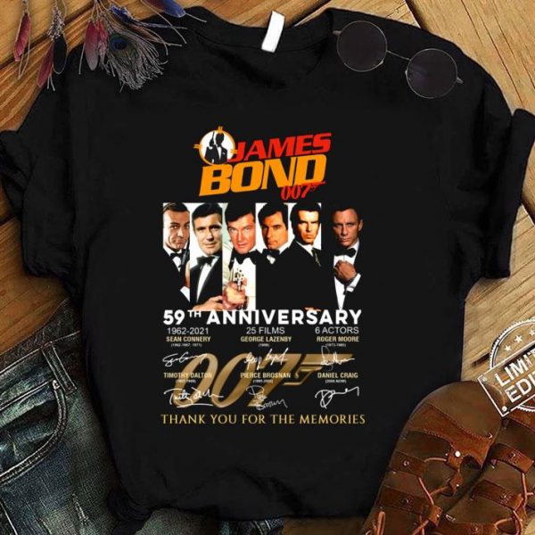 Best 007 James Bond 1962-2021 25 Films 6 Actors Signatures shirt 1