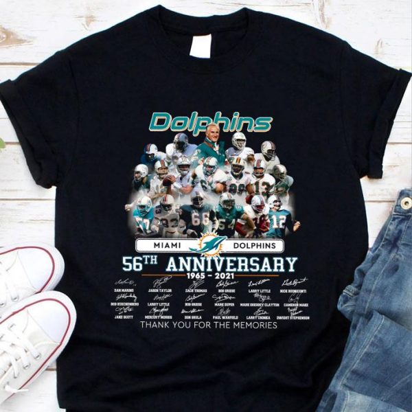 Funny Coach Miami Dolphins 56th Anniversary 1965-2021 Signatures shirt 1
