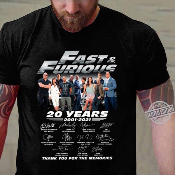 Fast & furious 20 years 2001-2021 thank you for the memories shirt 3