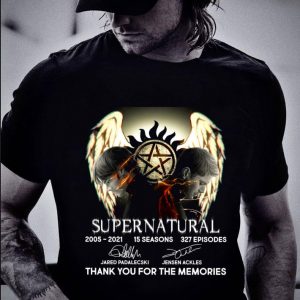 Premium Supernatural 2005-2021 15 seasons 327 episodes Signatures Sam and Dean shirt 4