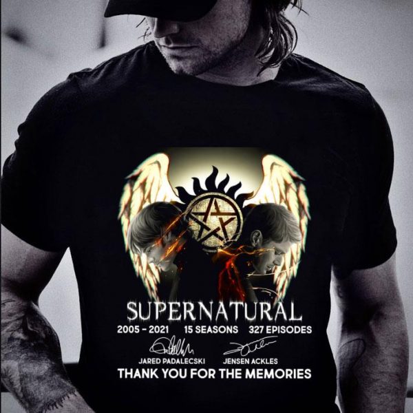 Premium Supernatural 2005-2021 15 seasons 327 episodes Signatures Sam and Dean shirt 2