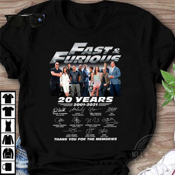 Fast & furious 20 years 2001-2021 thank you for the memories shirt 1