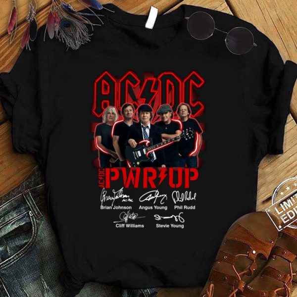 Hot Power Up ACDC Band PWR Up Signatures Brian Johnson Angus Young shirt 1