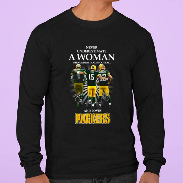 Funny Brett Favre Bart Starr Aaron Rodgers Never underestimate a woman who understands Packers shirt 3