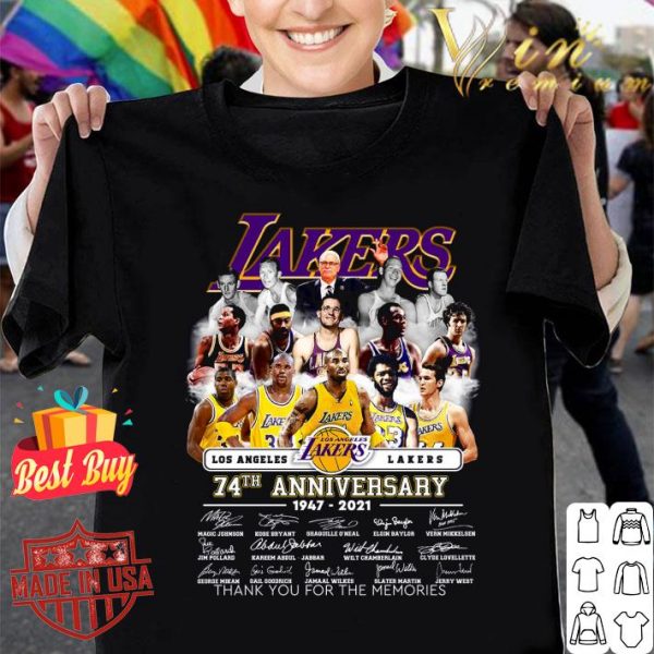 Funny 74th Anniversary 1947-2021 Team Los Angeles Lakers Signatures shirt 1