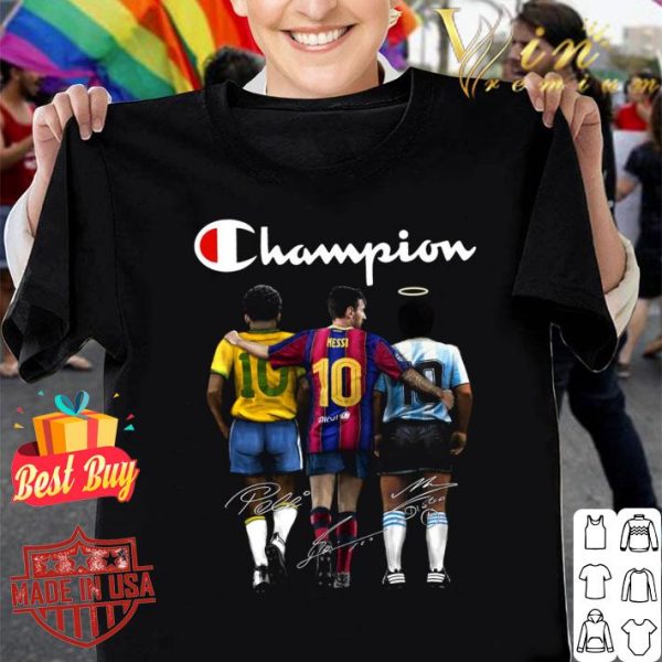Funny Logo Champion Pelé Lionel Messi Diego Maradona Signatures shirt 1