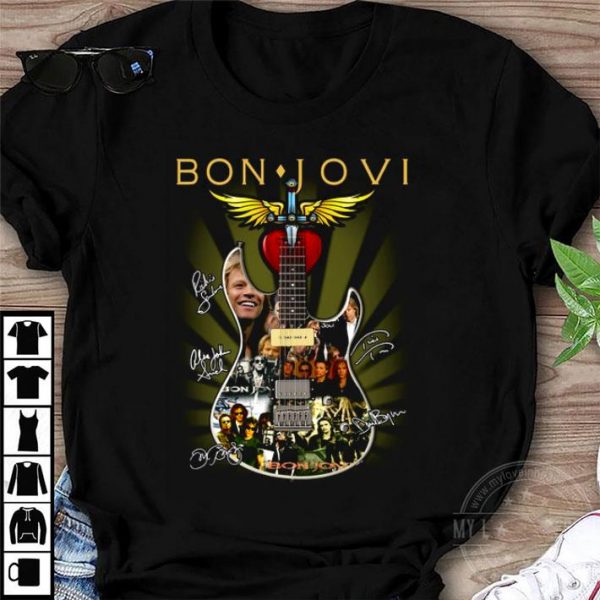 Awesome Logo Guitar Bon Jovi 1983-2020 Signatures shirt 1