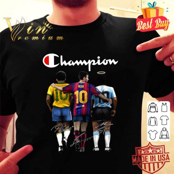 Funny Logo Champion Pelé Lionel Messi Diego Maradona Signatures shirt 2