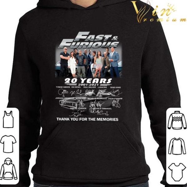 Fast and Furious Season 9 20 years 2001-2021 signatures thank you for the memories shirt 4
