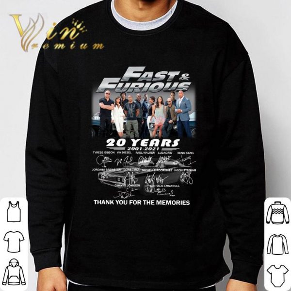 Fast and Furious Season 9 20 years 2001-2021 signatures thank you for the memories shirt 3
