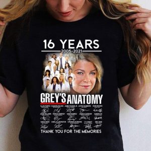 Awesome 16 years 2005-2021 Grey's Anatomy signatures thank you for the memories shirt 5