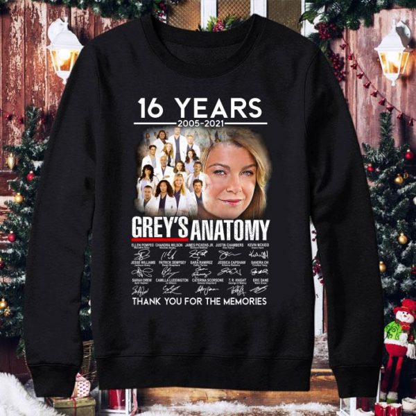 Awesome 16 years 2005-2021 Grey's Anatomy signatures thank you for the memories shirt 4