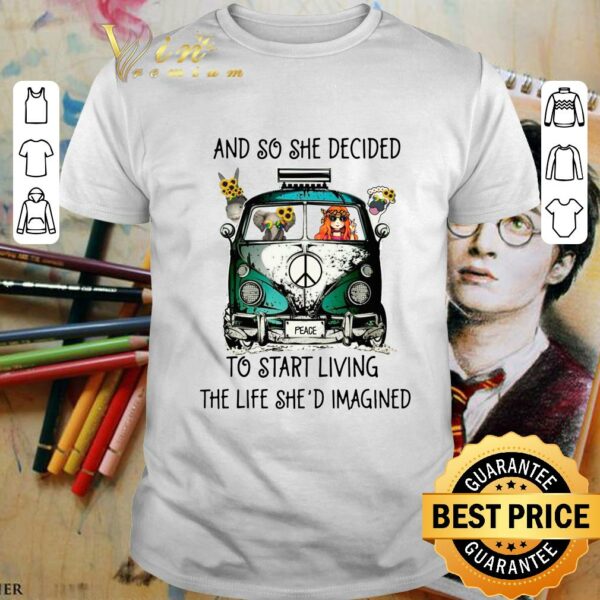 Premium And So She Decided To Start Living The Life She Imagined Peace Hippie Bus Girl And Elephant shirt 1