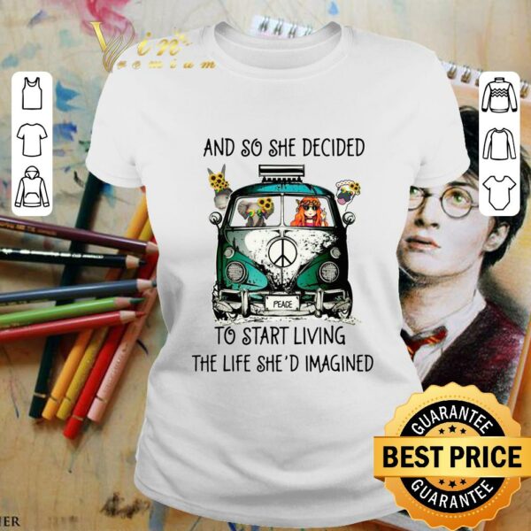 Premium And So She Decided To Start Living The Life She Imagined Peace Hippie Bus Girl And Elephant shirt 2