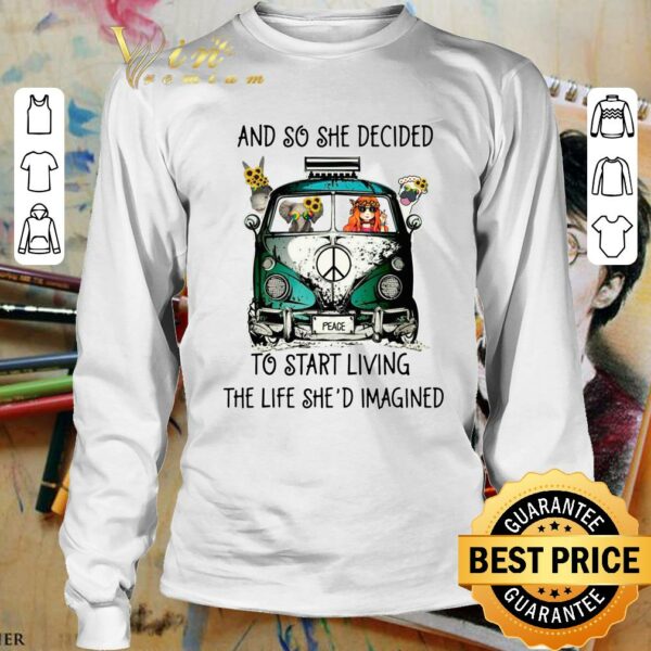 Premium And So She Decided To Start Living The Life She Imagined Peace Hippie Bus Girl And Elephant shirt 3