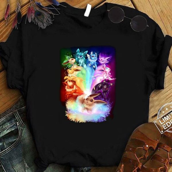 Original 3D Colors Eevee Pokemon Evolution Rainbow Flareon Espeon Jolteon Umbreon Sylveon Vaporeon Leafeon Glaceon shirt 1