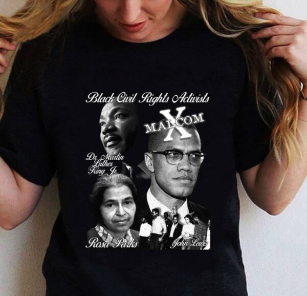 Black Civil Rights Leaders MLK Malcom X Rosa Parks John Lewis Vintage Style T-Shirt 2