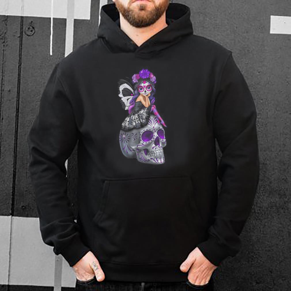Purple butterfly girl Sugar Skull shirt 4 - Purple butterfly girl Sugar Skull shirt