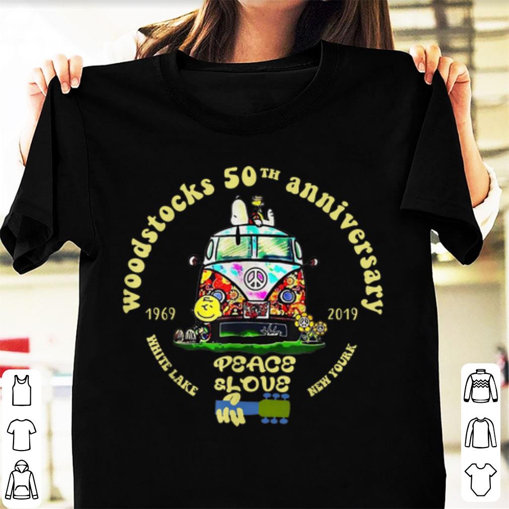 Nice Woodstock 50th Anniversary Peace Bus Snoopy and Charlie Brown White lake New york shirt 1 - Nice Woodstock 50th Anniversary Peace Bus Snoopy and Charlie Brown White lake New york shirt