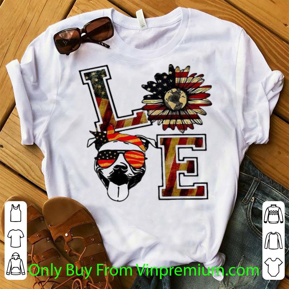 Hot Love Pitbull Sunflower American Flag shirt