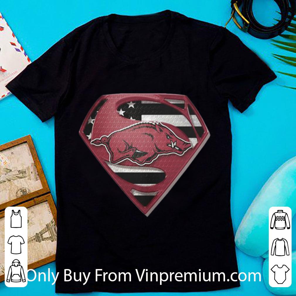 Original Superman University Of Arkansas Hogs American Flag shirt