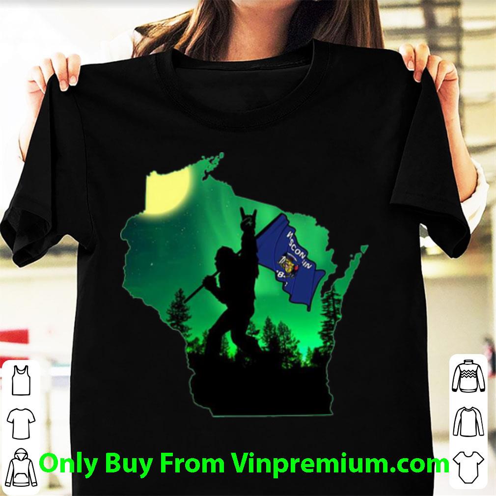 Great Bigfoot Moonlit Night Wisconsin Map Flag shirt