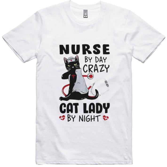Top Black Cat Stethoscope Nurse By Day Crazy Cat Lady By Night shirt
