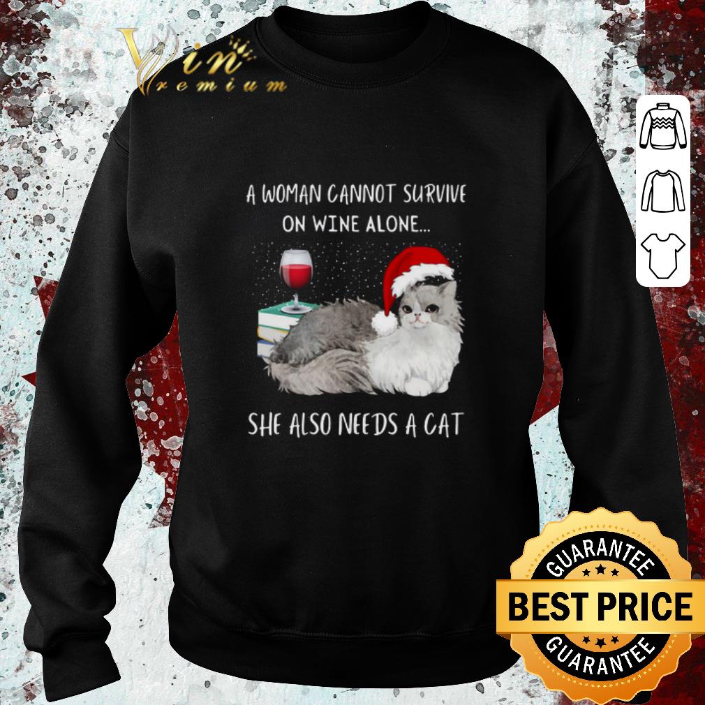 4e9466cc official a woman cannot survive on wine alone she also needs a cat christmas shirt 4 - Official A Woman Cannot Survive On Wine Alone She Also Needs A Cat Christmas shirt