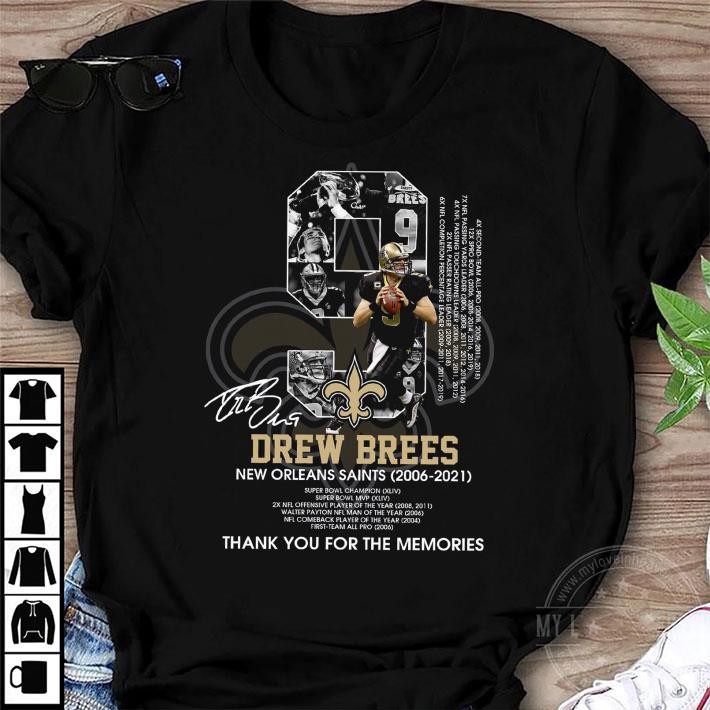 Official Thank You Memories 9 Drew Brees Signed New Orleans Saints 2006-2021 shirt
