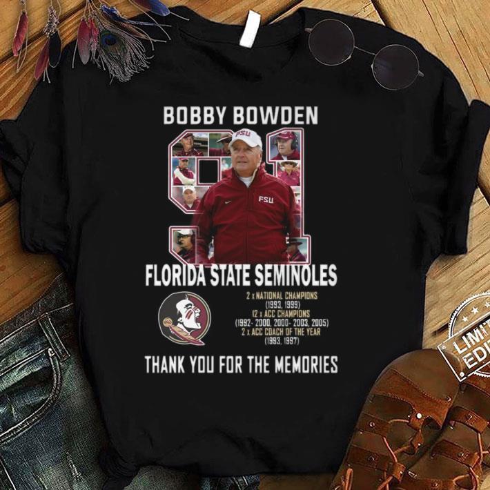 Premium 91 Bobby Bowden RIP coach Florida State Seminoles thank memories shirt