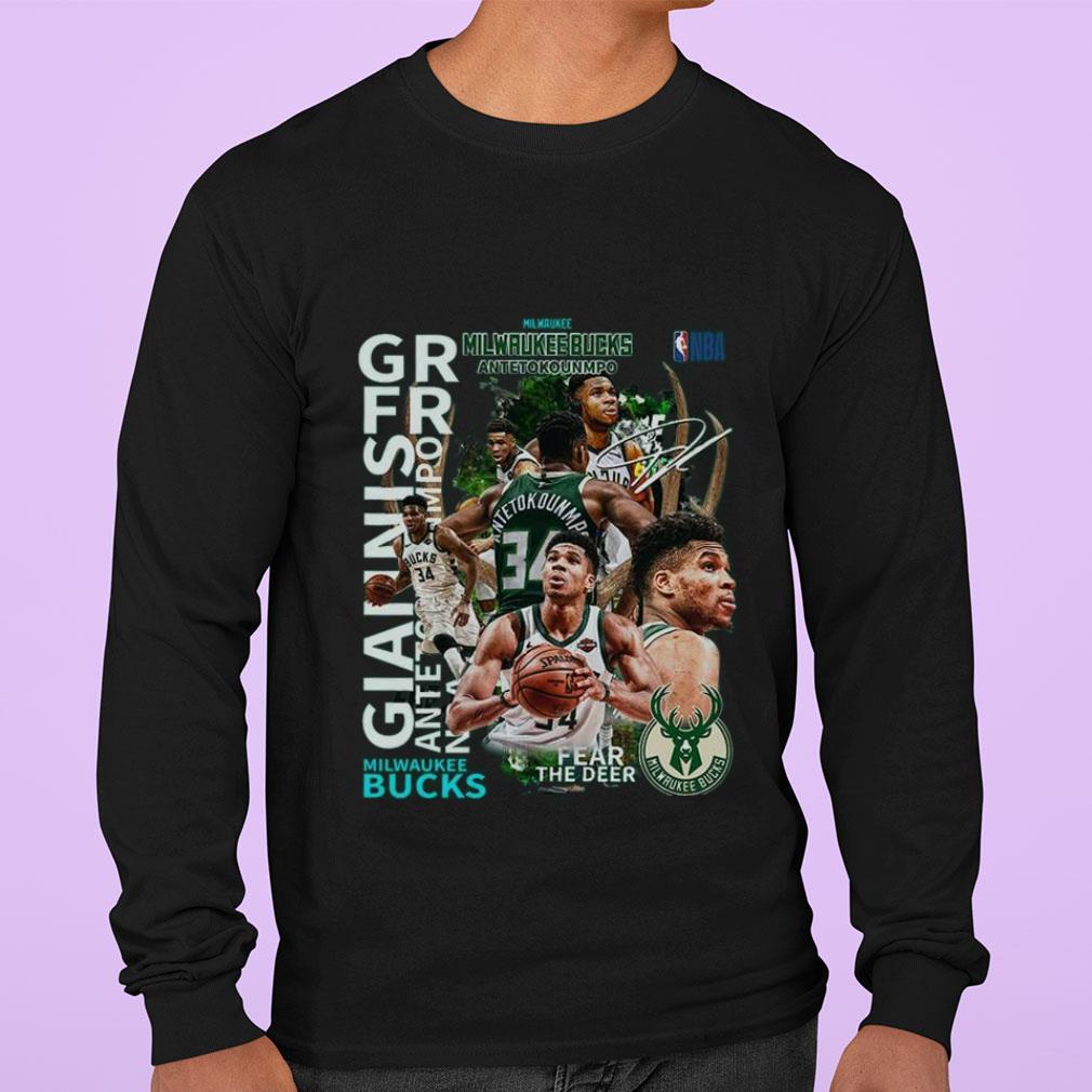 Funny NBA Milwaukee Bucks 34 Giannis Antetokounmpo Fear The Deer Signature Shirt NBA Milwaukee Bucks 34 Giannis Antetokounmpo Fear The Deer Signature Shirt 3 - Funny NBA Milwaukee Bucks 34 Giannis Antetokounmpo Fear The Deer Signature Shirt