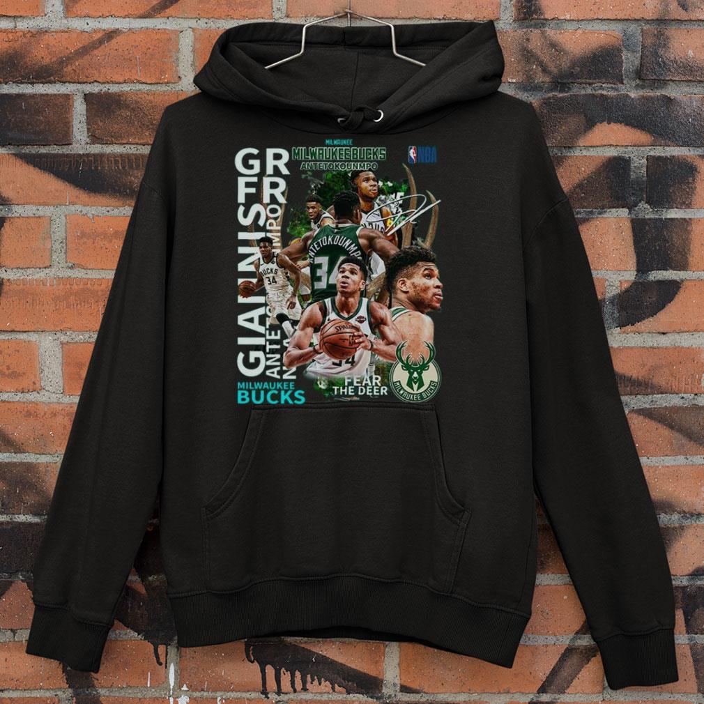 Funny NBA Milwaukee Bucks 34 Giannis Antetokounmpo Fear The Deer Signature Shirt NBA Milwaukee Bucks 34 Giannis Antetokounmpo Fear The Deer Signature Shirt 4 - Funny NBA Milwaukee Bucks 34 Giannis Antetokounmpo Fear The Deer Signature Shirt