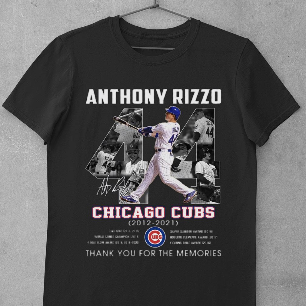 Premium No. 42 Anthony Rizzo Signature Chicago Cubs 2012-2021 All Star World Series Champion Thank You Shirt
