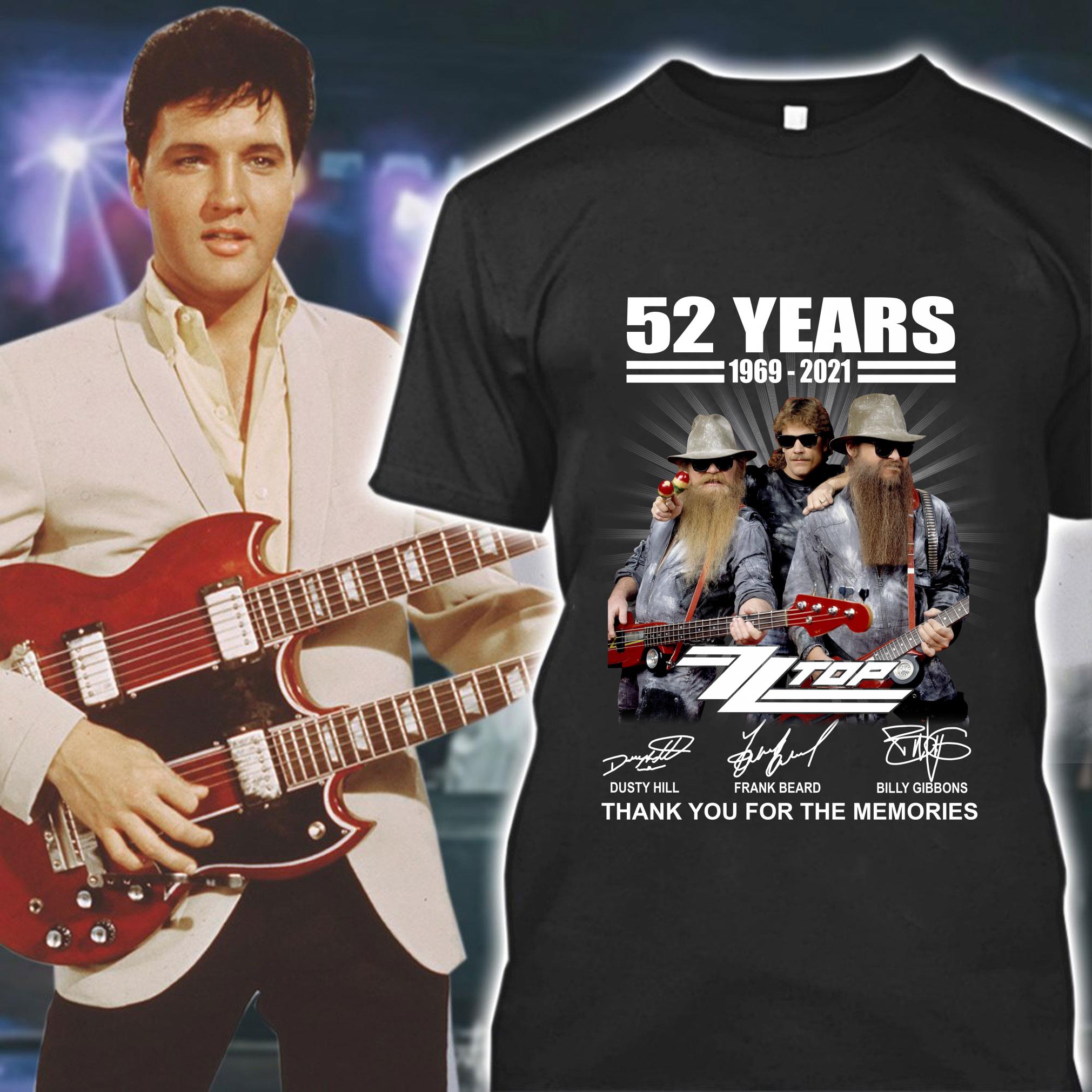 Funny RIP Dusty Hill 52 years 1969-2021 ZZ Top band Signatures Thank You For The Memories Shirt