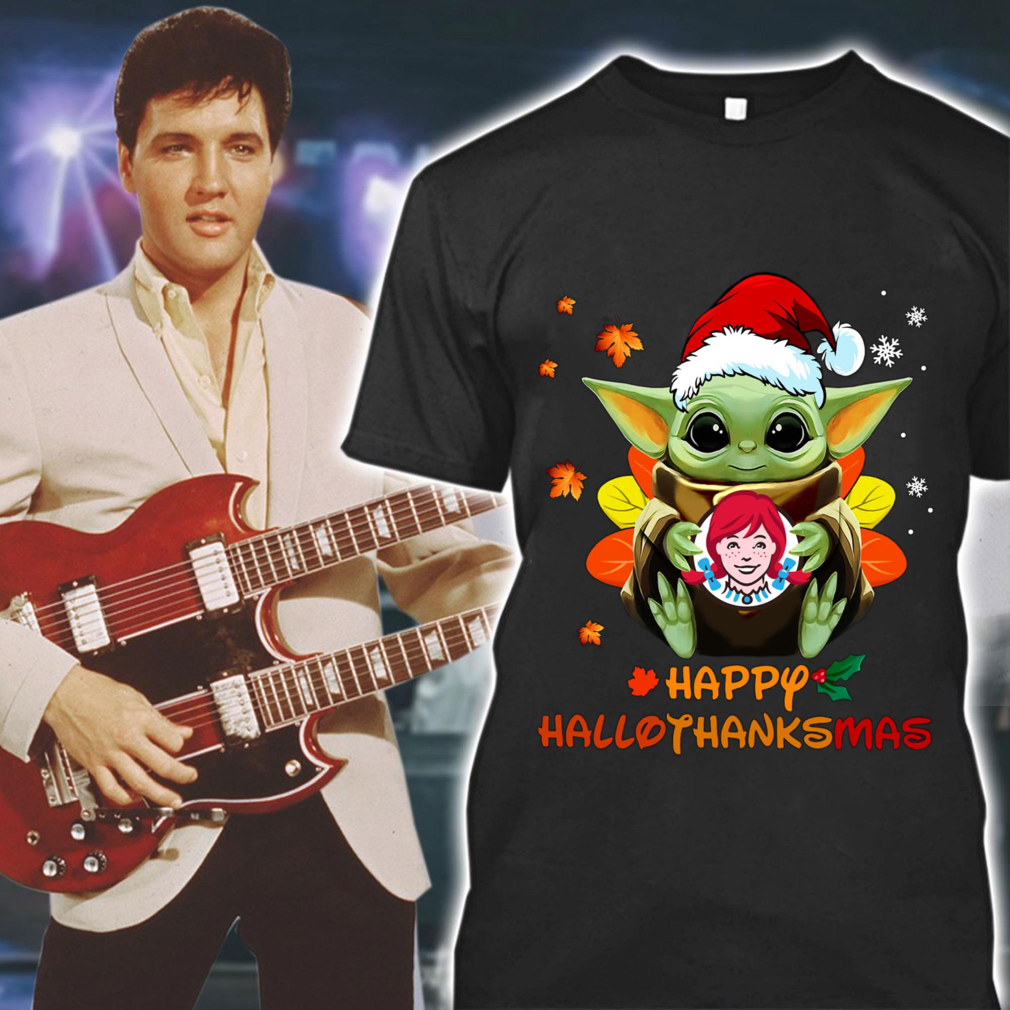 Original Baby Yoda Mashup Wendy's Happy HalloThanksMas Shirt, Halloween, Thanksgiving, Christmas