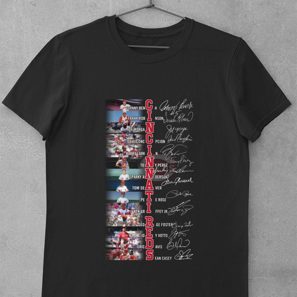 Official Cincinnati Reds best players signatures shirt, Johnny Bench, Frank Robinson, Joey Votto, Barry Larkin Cincinnati Reds best players signatures shirt Johnny Bench Frank Robinson Joey Votto Barry Larkin 1 - Official Cincinnati Reds best players signatures shirt, Johnny Bench, Frank Robinson, Joey Votto, Barry Larkin