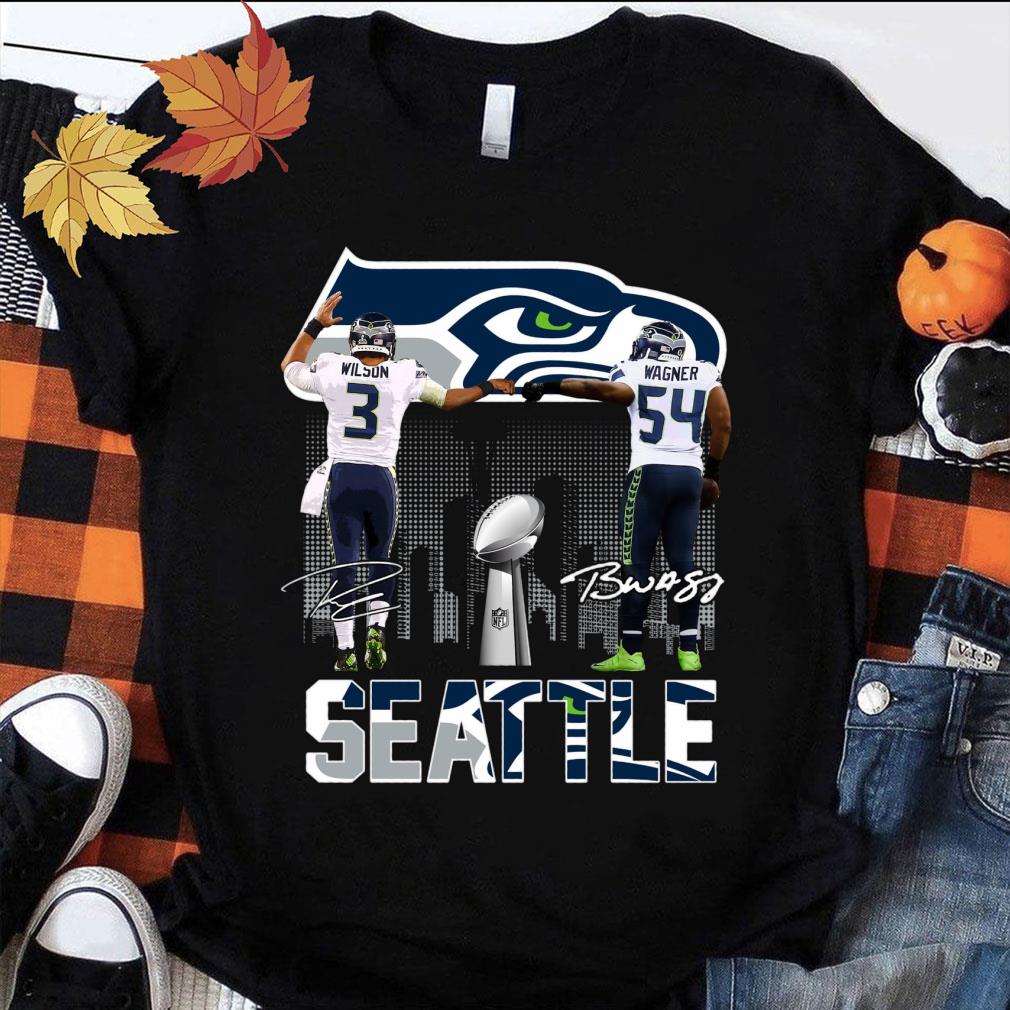 Official Seattle Seahawks Russell Wilson Bobby Wagner Signatures Shirt