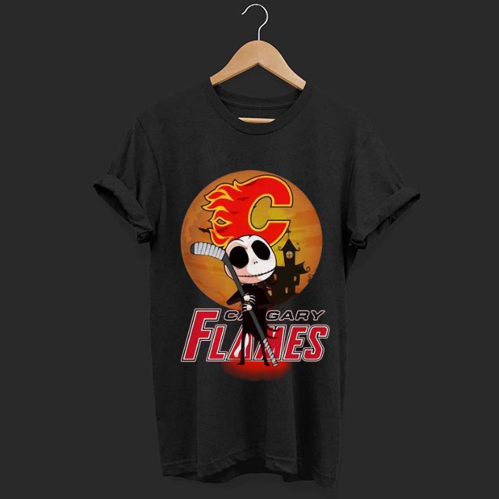 Premium trending Jack Skellington Holding Hockey Stick Calgary Flames Sunset shirt 1 - Premium trending Jack Skellington Holding Hockey Stick Calgary Flames Sunset shirt