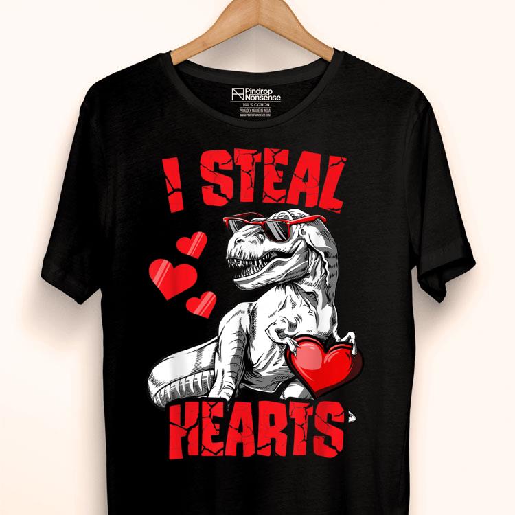 Boys Valentines Day Kids Dinosaur T-rex Lover I Steal Hearts Shirt