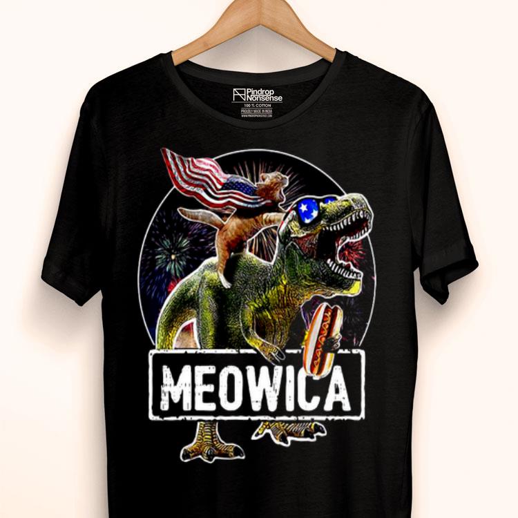 Meowica Cat T Rex Dinosaur 4th Of July So Cute Shirt