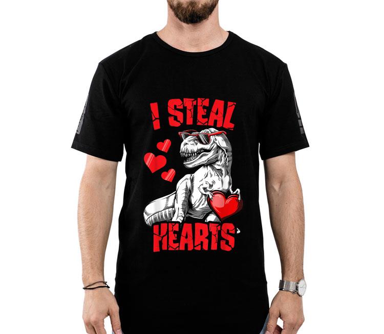 Boys Valentines Day Kids Dinosaur T-rex Lover I Steal Hearts Shirt