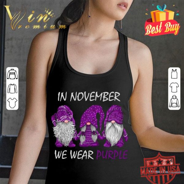 Official Gnomes In November We Wear Purple Fibromyalgia Awareness shirt